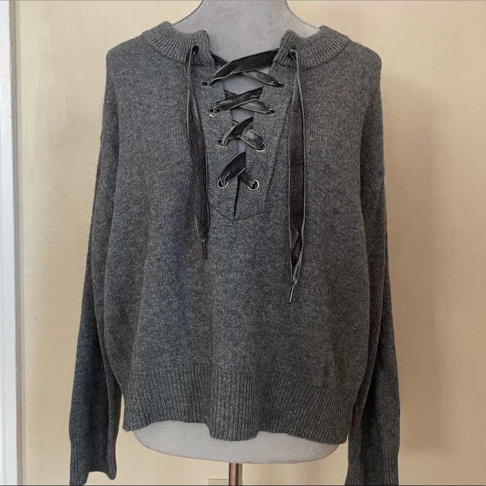 Rails Grey Lace Up Sweater - image 1